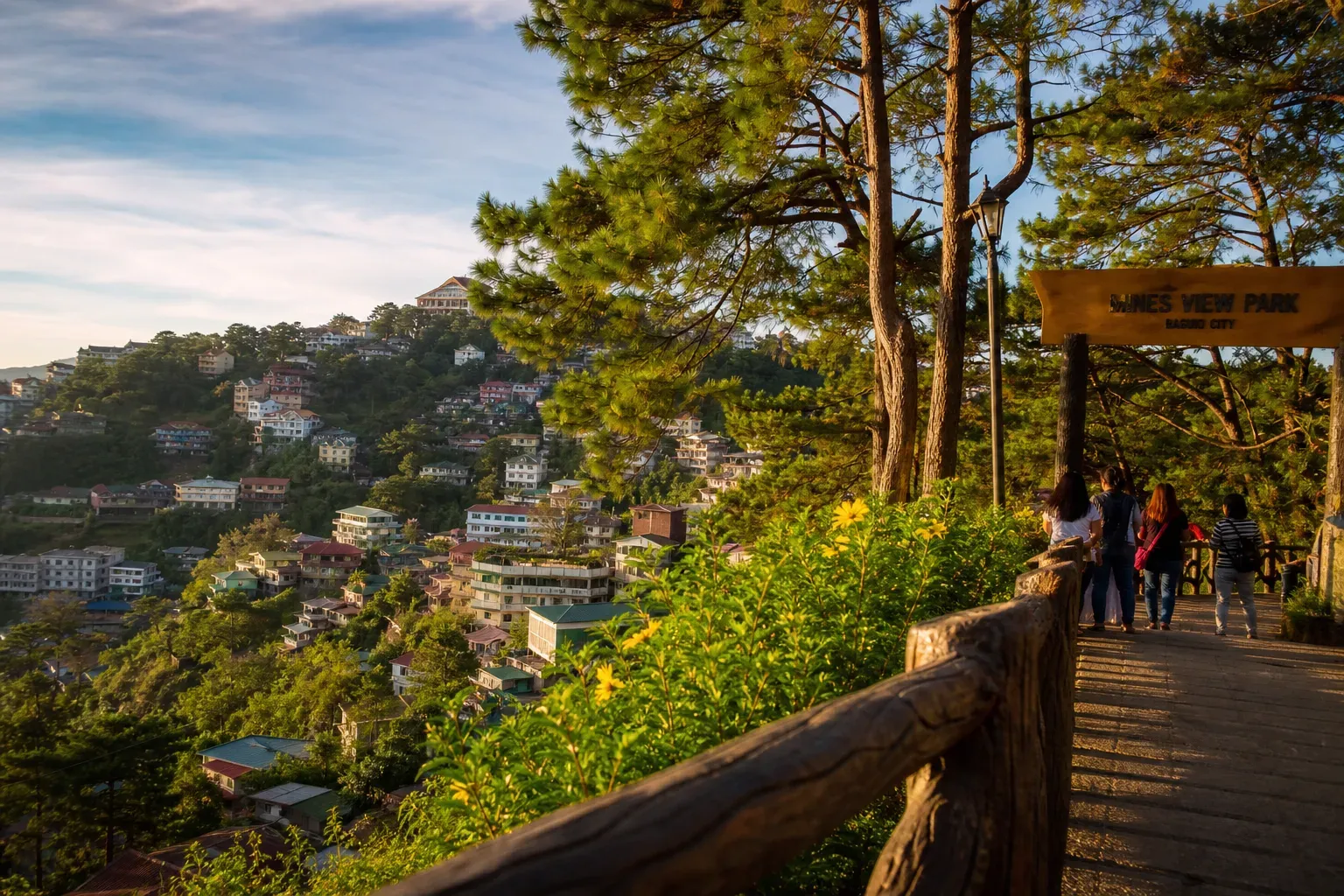 A Baguio City dating guide scene near Session Road, Burnham Park, and mountain cafes