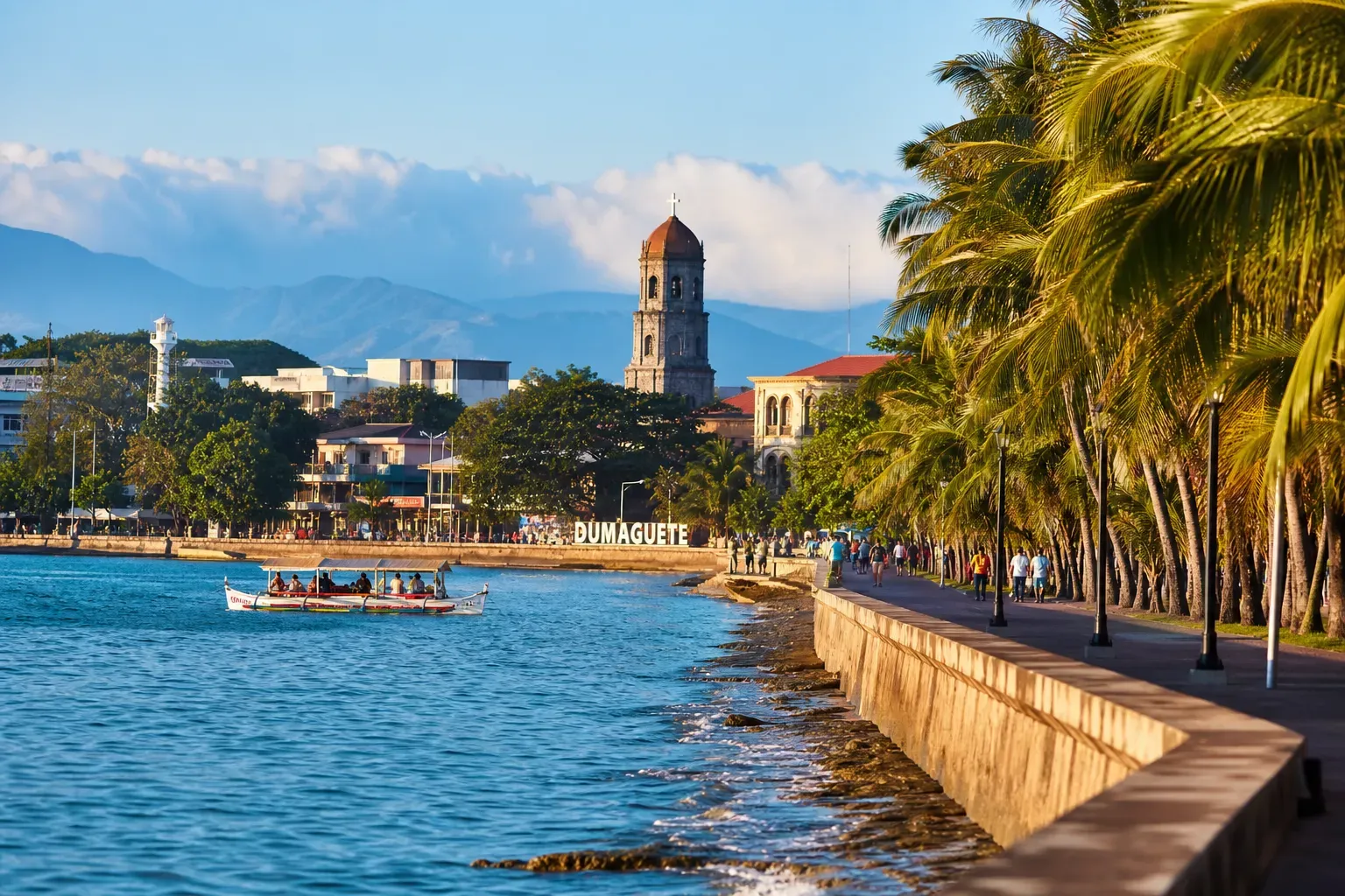 Editorial city scene representing Dumaguete, Philippines