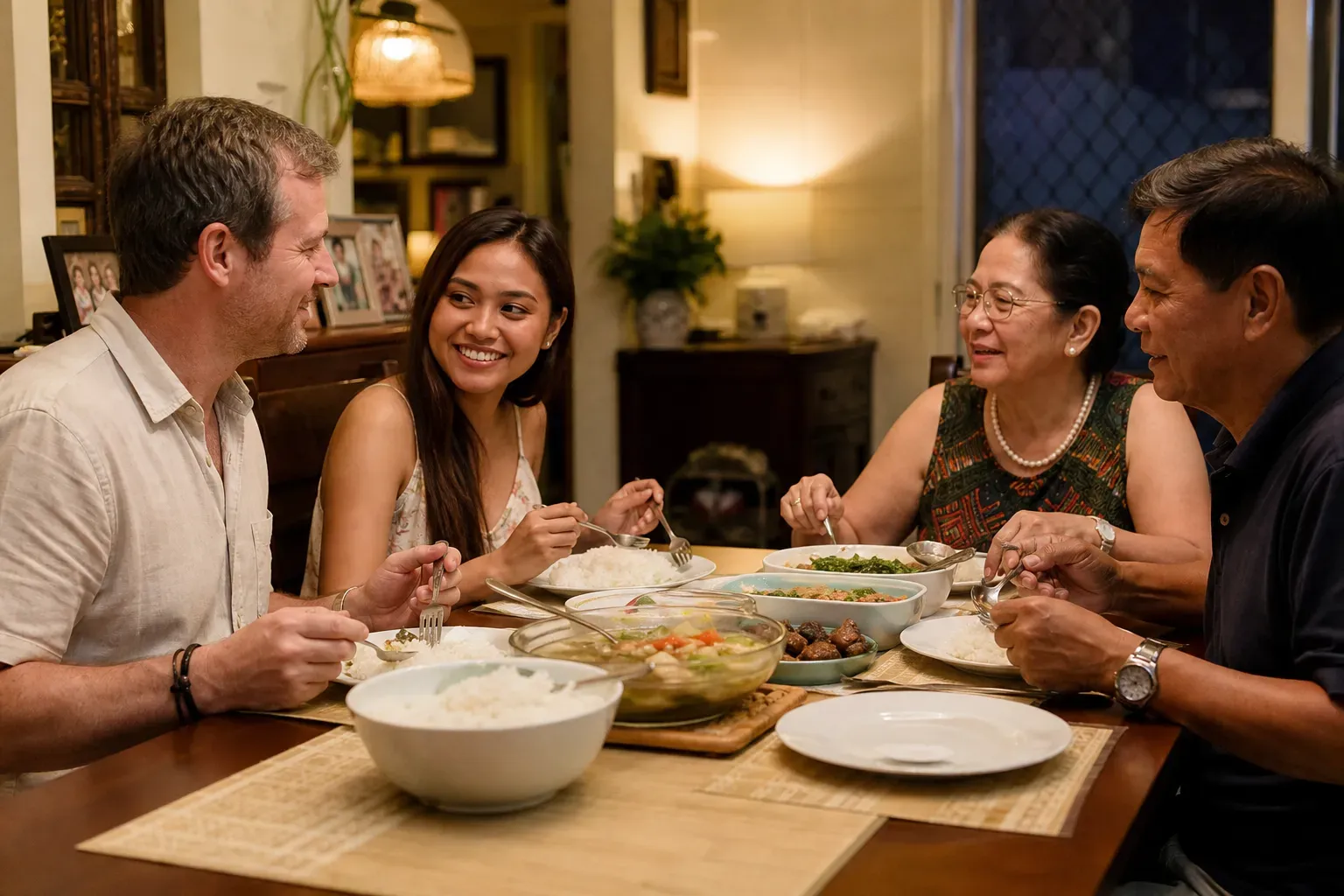 A Filipina woman with family during a respectful dating introduction