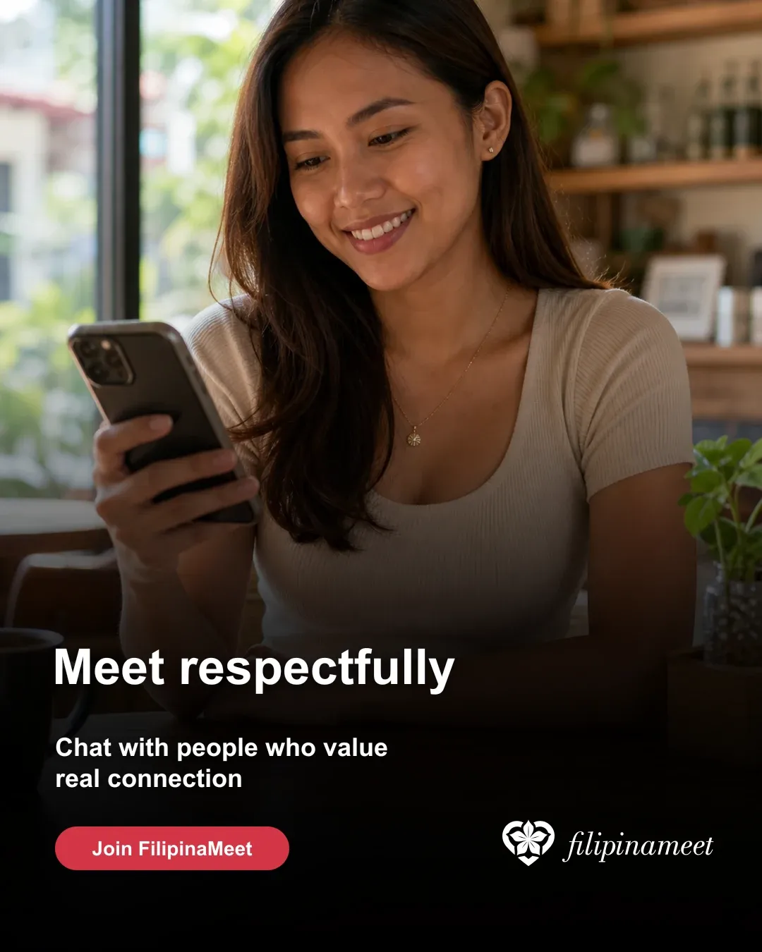 A Filipina using safer respectful chat online