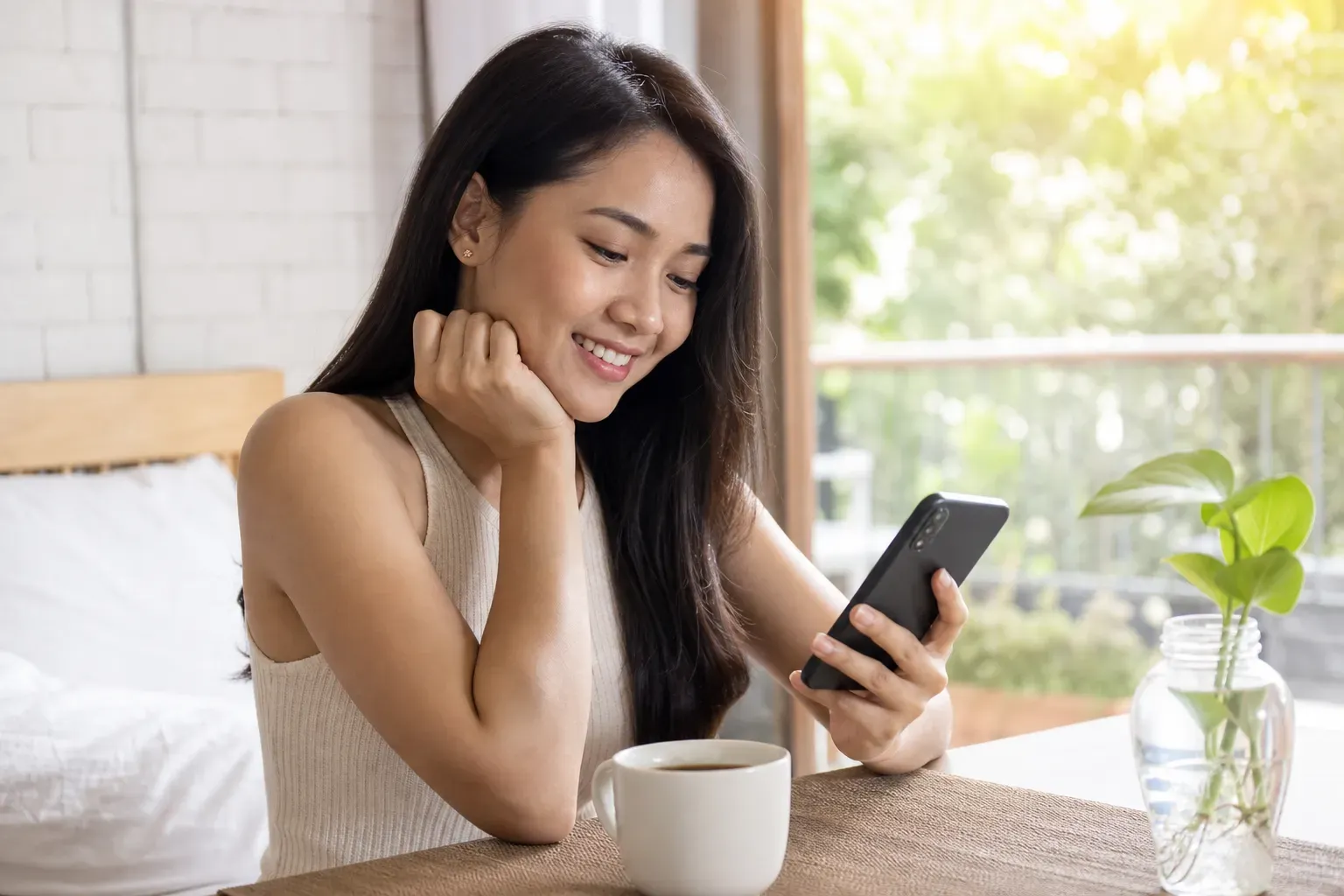 A Filipina smiling at a thoughtful message