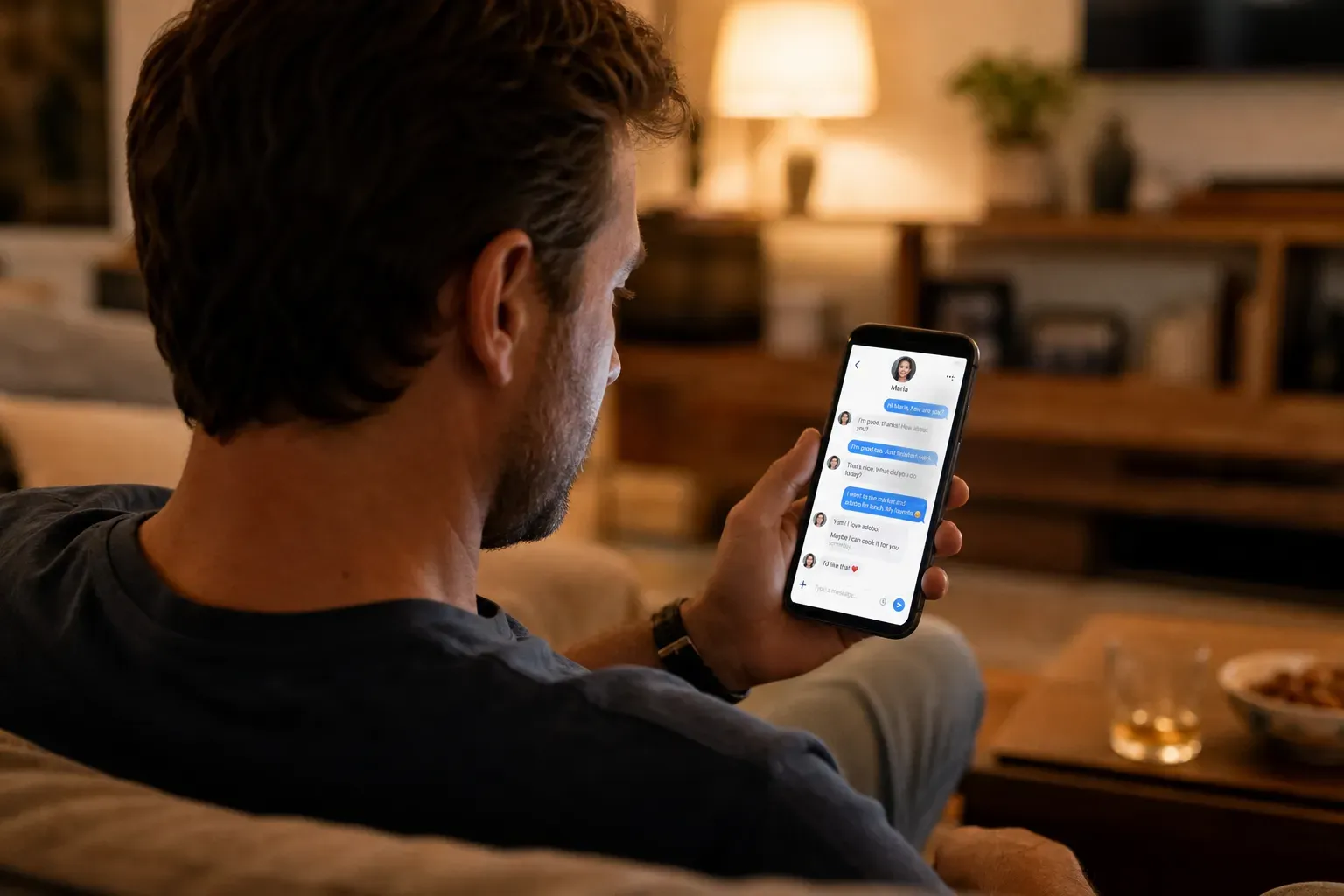 A man writing a thoughtful first message in a Filipina dating conversation