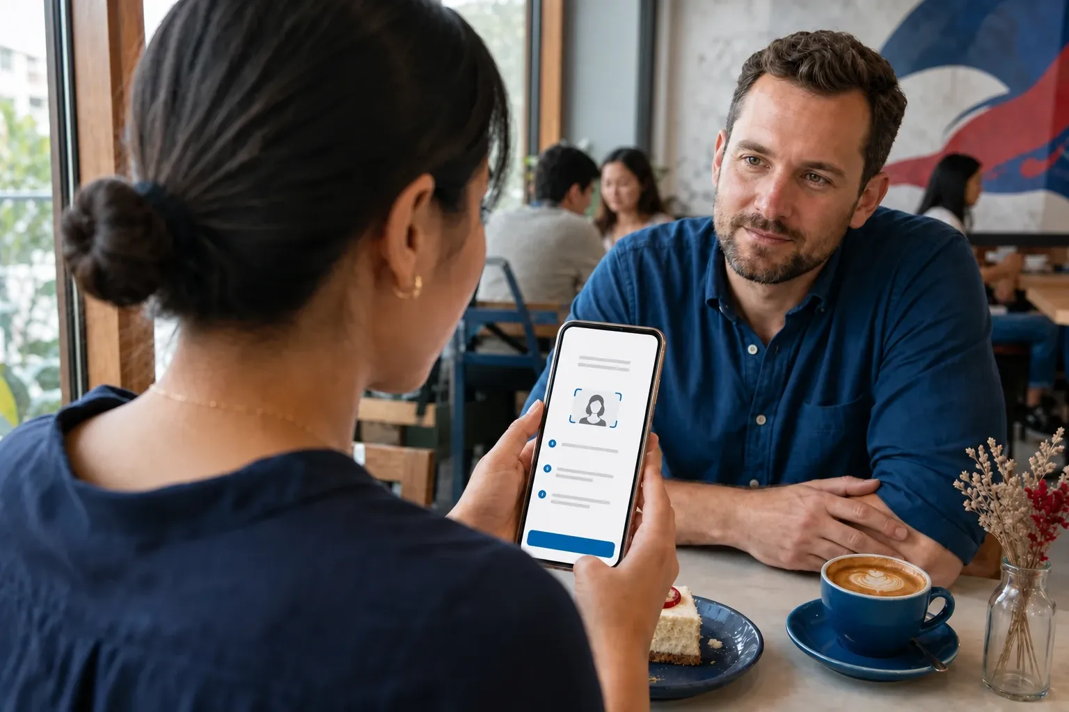 A user reviewing profile verification and privacy controls on a dating app