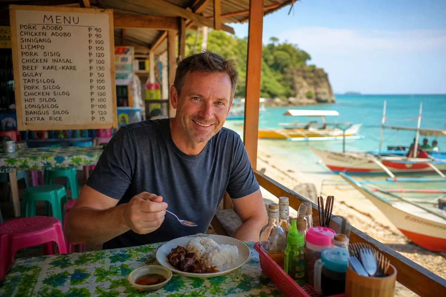 A traveler planning a Philippines vacation budget with cash and itinerary notes