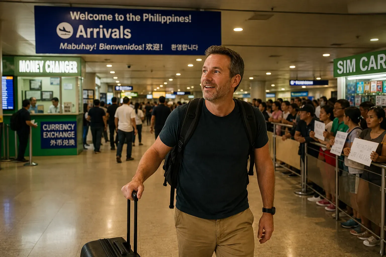 Editorial travel scene representing preparation for the Philippines